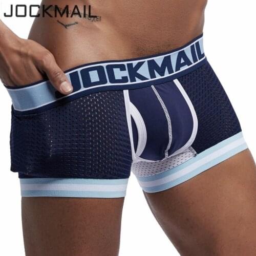 JOCKMAIL Brand Men Mesh Underwear Boxers calzoncillos hombre Gay Sleepwear Cueca Boxer Breathable Crotch Cotton Panties shorts