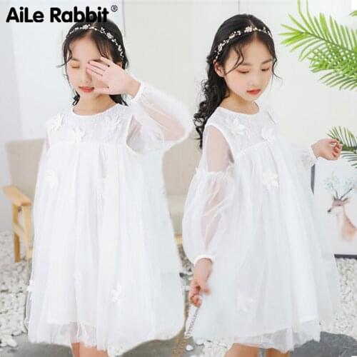 New Arrival Girl Clothes Dress Wedding Dress White Bridesmaid Flower Girl Childrens Wear Dress Long Sleeve Fairy Europe