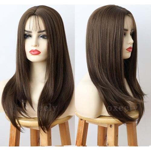 Oxeely Brown Color Natural Straight Hair Wigs For Fashion Women Party Daily Hair Wig Natural Looking