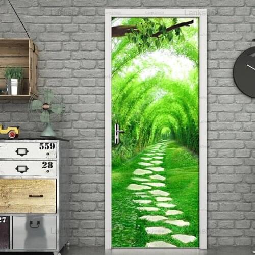 Pastoral Door Sticker Natural Green Trail Door Decoration Mural Wallpaper Waterproof Pvc Self-Adhesive Wall Art Home Design
