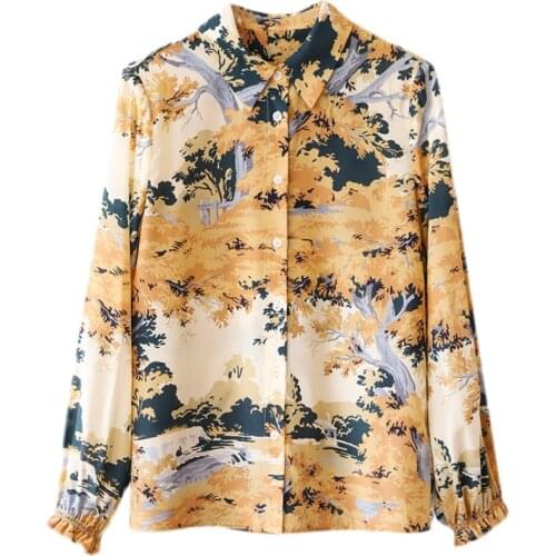 Stunning and elegant heavy prints! Its like a painting! T all-match lWomen printed silk shirt