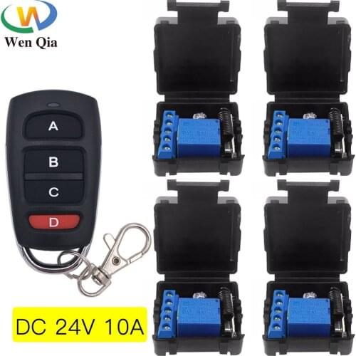 433Mhz Universal RF Wireless Remote Control Switch DC 24V 1CH Relay Receiver Module 1Transitter 4receiver Car Light Lamp LED DIY