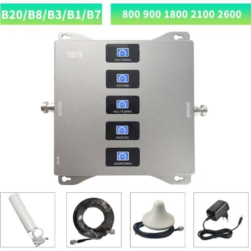 Mobile Signal Booster Repeater 2G 3G 4G Cellular Signal Amplifier 4G Cellular Amplifier GSM 800 900 1800 2100 2600 Repeater Set