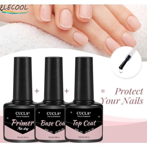 ELECOOL Top Base Coat Nails Gel Polish Set UV Sealer Soak Off Reinforce 15ml Lasting Nail Art Manicure Gel Varnish Primer Kit