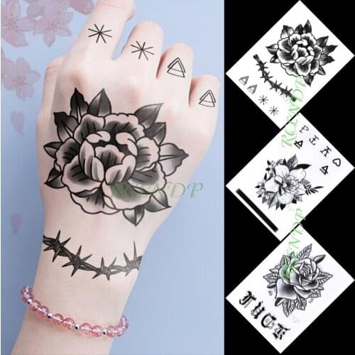 Waterproof Temporary Tattoo Sticker Flower Graphic Letters Tattoo Stickers In Hand Flash Tattoo Fake Tattoo for Men Women Girl