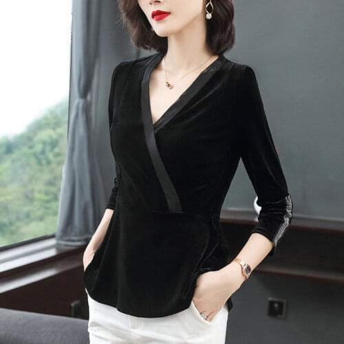 2021 Fashion Spring Autumn Long Sleeve T-shirt Women Gold Velvet Regular Black Bottoming Shirt Plus Size 4XL Top Femme Y464