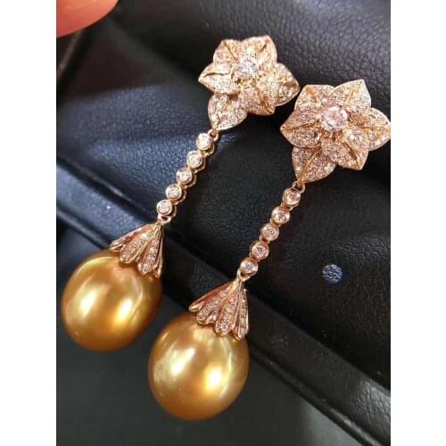 D308 Pearl Earrings Fine Jewelry 925 Sterling Silver 9-10mm Nature Fresh Water Golden Pearls Drop Dangle Earrings for Women