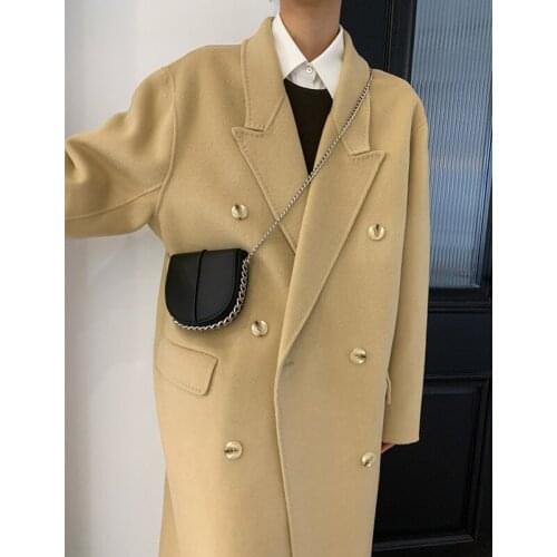 Macarone Fairy Color Double Breasted Korean 2021 Winter Handmade Long Loose 100% Sheep Wool Coat Women Free Size Woolen Overcoat