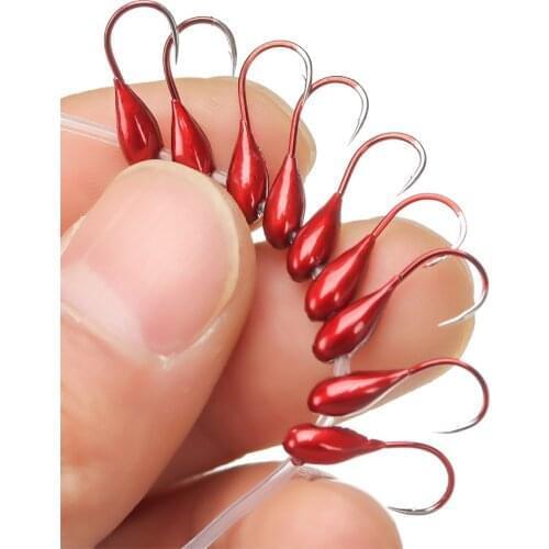 0.3#,0.5#,0.8# Lure Bait Carp Fishing Hooks Red Worm Overturned Head Lifelike Fishing Tackle Kit Winter Ice Lake Accessory