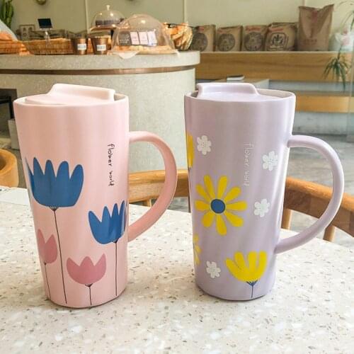 1Pcs 560mL Hand-painted Ceramic Cup with Lid Creative Country Style Large Capacity Coffee Milk Juice Water Mug Gifts for Friends