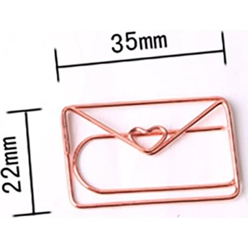 1 PC Rose Gold Envelope Shape Paper Clip Bookmark Planner Metal Clip File Organizer Clips Stationery Office School Supplies