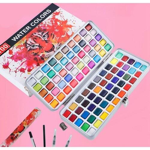 100 Colors Solid Watercolor Paint Set Pearl Fluorescent Glitter Metallic Macaron Color For Kids Drawing Art Supplies