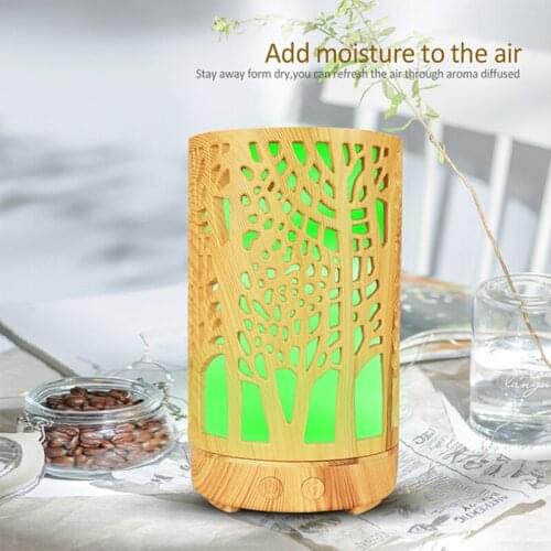100ml USB hollow electric humidifier aroma diffuser ultrasonic wood grain air humidifier with 7 color LED light home