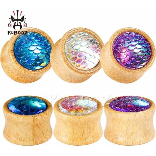 2PCS New Wooden Fish Scales Ear Plugs Expanders Stretcher Piercing Tunnels Hollow Stud Fashion Gift Flesh Jewelry For Men Women