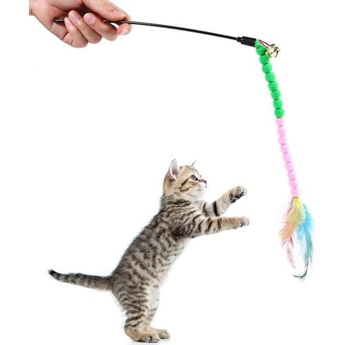 28cm Feather Cat Teaser Wand Funny Fake Feather Cat Teaser Toy Pet Interactive Toy