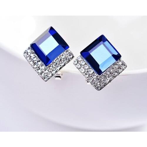 925 Silver Simple Stylish Blue Crystal Cubic Stud Earrings for Women Elegant Wedding Fine Gifts Female Brilliant Jewelry Luxury