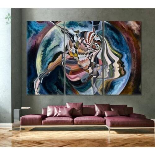 Intellect Human Faces Abstract Composition Wall Decor Canvas Print Creative Art Mystical Imagination Indoor Design