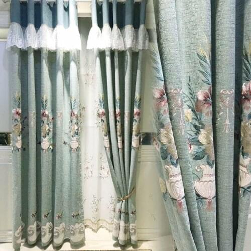 American living room bedroom balcony thickened shading heat insulation high grade chenille embroidery finished floor curtain