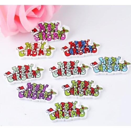 Free shipping -2015 New 100pcs Random Mixed 2 Holes Letter 'Merry Christmas' Wood Sewing Buttons Scrapbooking 18x30mm J1413