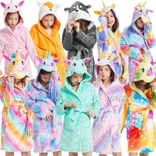 Baby Bath Robe Animal Hooded Towel Beach Boys Girls Unicorn Bathrobes Winter Flannel Robe Children Bathing Suits Kids Sleepwear