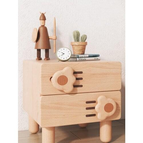 TT Cats Paw Childrens Bedside Table Cartoon Small Mini Bedside Cabinet Locker Creative Solid Wood Storage Cabinet Girl Chest