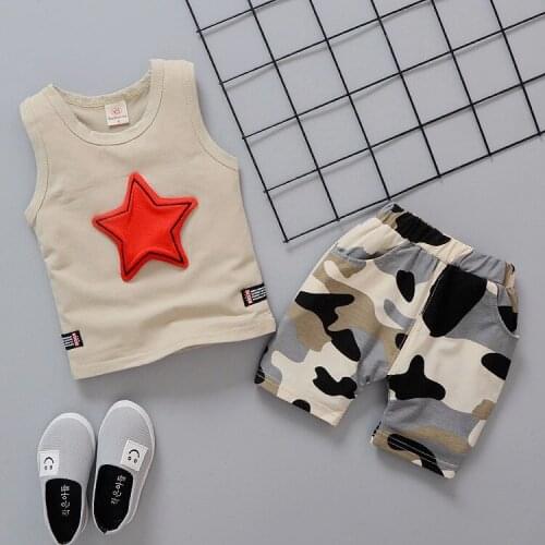 Baby Boys Girls Cotton Clothes Children Pentagram Vest Camouflage Shorts Toddler Casual Wear Clothing Infant Tracksuit 1-4 YEARS