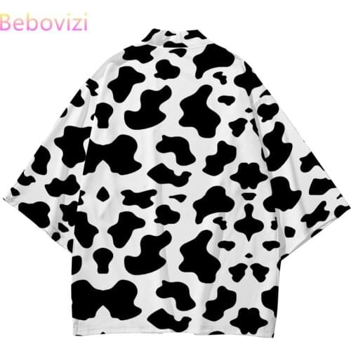 Plus Size XXS-6XL Cow Black White Loose Japanese Streetwear Cardigan Women Men Harajuku Haori Cosplay Kimono Top Yukata Clothes