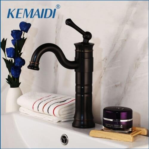 KEMAIDI Wholesale And Retail Basin Faucet Retro Black Bathroom Single Handle Water Tap Deck Mounted Kitchen Vessel Sink Faucets