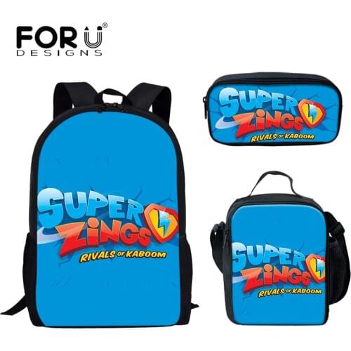 FORUDESIGNS Super Zings Cartoon Pattern School Bags Set for Primary Student Fashion Casual Backpack and Lunch Bags Penbag 3Pcs