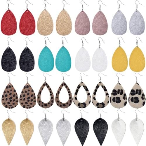 25 Colors Leather Earrings Lightweight Faux Leather Leaf Earrings Teardrop Dangle Handmade for Women Girls Jewelry Wholesale