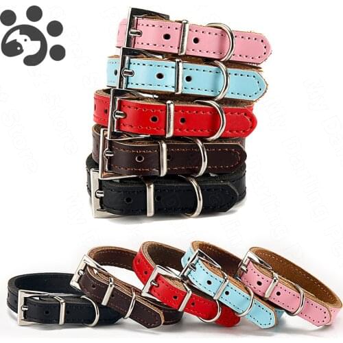 Leather Pet Dog Collar for Cat Necklace, Thicken Collars for Small Medium Dogs Collar, Adjustable Dog Lead Collar Chihuahua Pug