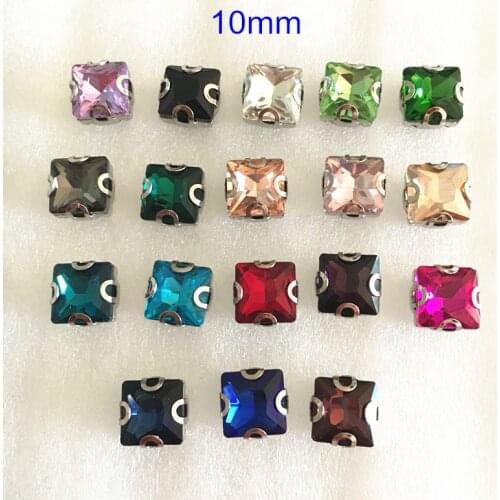 30 pcs Square sew on Glass Crystal Beads,Faceted Crystal Glass sewing Beads For Clothing Decoration,10mm,Different Colors