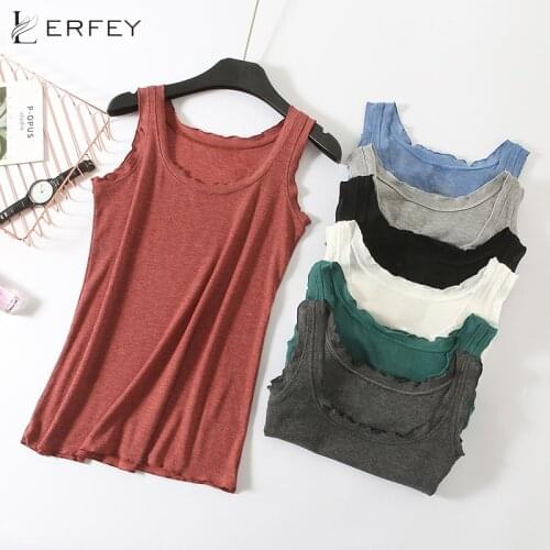 LERFEY Tank Women Camisoles Cotton Top Ruffles Vest O Neck Bustier Loose Slim Summer Sleeveless Sexy Black White Camis Tops
