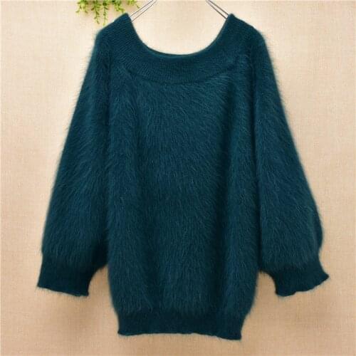 Fashion basic round neck mink sweater 7-sleeve loose Korean rabbit hair sweater in autumn and winter pullover