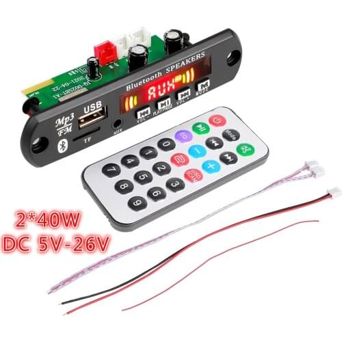Color Screen 5-26V MP3 Decoder Board 2*40W Amplifier Bluetooth5.0 Car MP3 Player USB Recording Module FM AUX Radio Handsfree