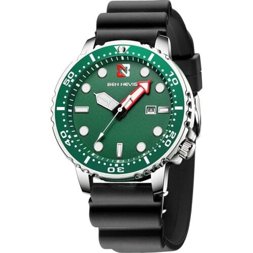 Men Watches 2020 Luxury Full Steel Waterproof Automatic Date Watch Men Green Quartz Diving Sports Wrist Watch Reloj Hombre QW042