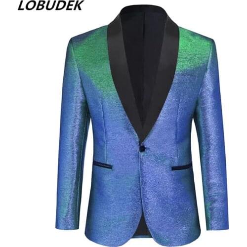 Men Shawl Collar Suit Jackets Male Singer Host Bar Concert Business-casual Blazer Prom Wedding Party Tuxedo Plus Size Costume