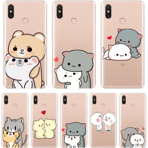 TPU Soft Phone Case Silicone For Xiaomi Mi Note 1 2 3 Cartoon Kawaii Cute Cat Girl Heart Back Cover For Xiaomi Mi Max Mix 1 2 2S