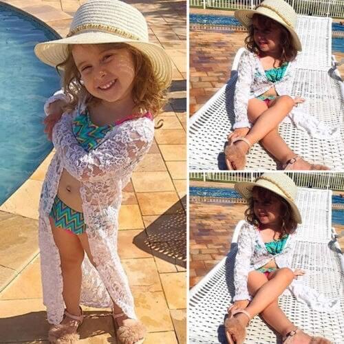 Floral Kids Baby Girls Lace Sunscreen Beach Dress Cover Outfits Outerwear Summer Clothing