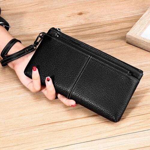 Luxury Soft Women Leather Wallet Wristband Lady Clutch Purse Simple Casual Genuine Leather Female Wallet Phone Coin Purse Pocket