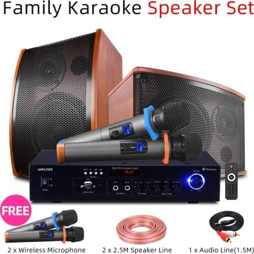 Family KTV Speaker Stereo Teater Home karaoke Set TV PA Amplifier System Bluetooth/USB Singing +2 Wireless Mic Meeting Room/Shop