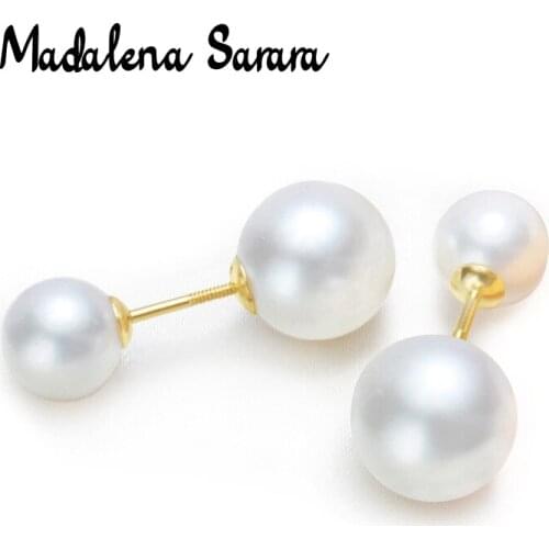 MADALENA SARARA 7mm-9mm Freshwater Pearl Women Earrings 18K Gold Doble Pearl Style Natural Color Pearl Earrings