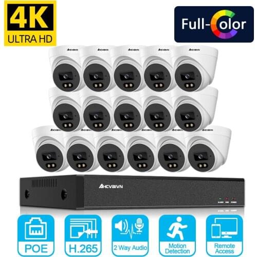 H.265 4k Security Camera System 16CH POE NVR Kit HD 8MP Full Color Night Vision CCTV Video Surveillance Cameras System Set XMEYE