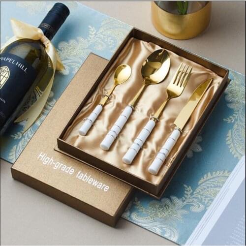Stainless Steel Steak Cutlery Plate Household Western Tableware High-end Ceramic Handle Cutlery Full Set Gift Box
