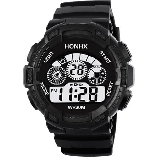 TPU Silicone Pin Buckle Strap Smart Digital Sport Watch Camouflage Blue LED Light Display Waterproof Alarm Multifunctional Watch