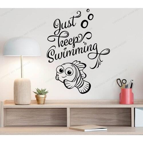 Just Keep Swimming Wall Decal Art Poster Fish Bathroom Quote Vinyl Sticker For boys and girls Kids Room Bedroom Decor WU342