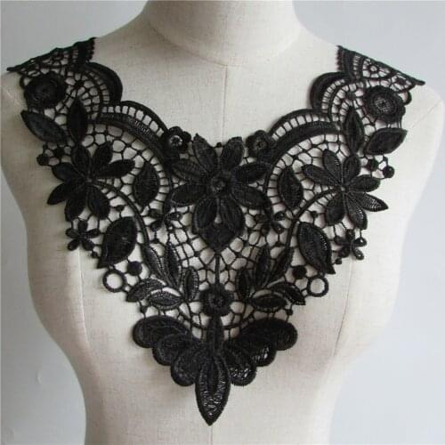 Hot sell Black Embroidered Lace Collar Neckline Venise Applique Embroidery Sewing on Patches Sewing Fabric Accessories YL57