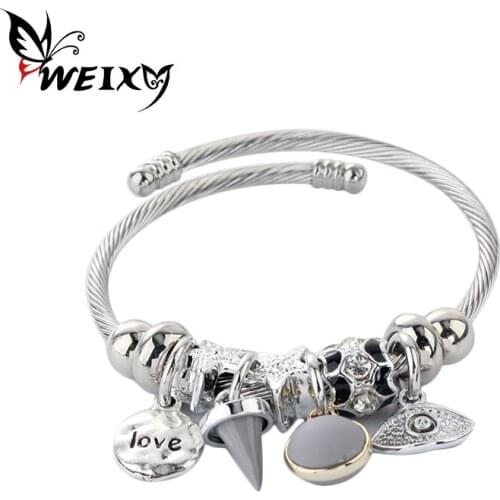 WEIXY Adjustable Opened Cuff Bangle Stainless Steel Bohemian Ethnic Fashion Charm Bracelet Jewelry For Women Creative Gift
