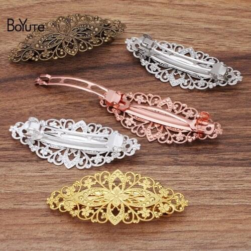 BoYuTe (10 Pieces/Lot) 35*80MM Metal Filigree Flower Hair Clips Spring Clip Vintage Diy Hand Made Hair Accessories Wholesale