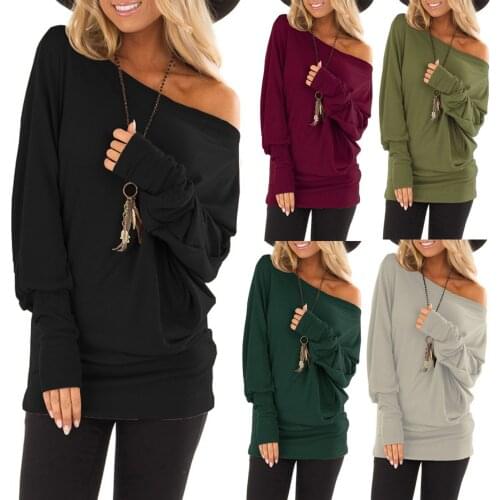 Women One-Shoulder Blouse Shirt Fashion Casual Loose Tops 2021 Spring Autumn Female Solid Color Long Sleeve Pullover